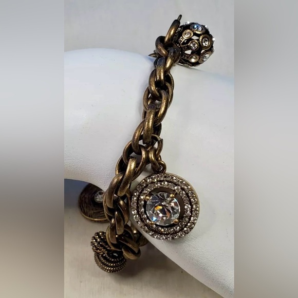 LOFT Charm Bracelet Rhinestone Antiqued Gold Tone - Picture 4 of 4